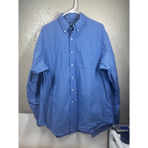 Ralph Lauren Classic Fit Plaid Button Down Shirt Men’s Blue Check Sze XL - Picture 1 of 3